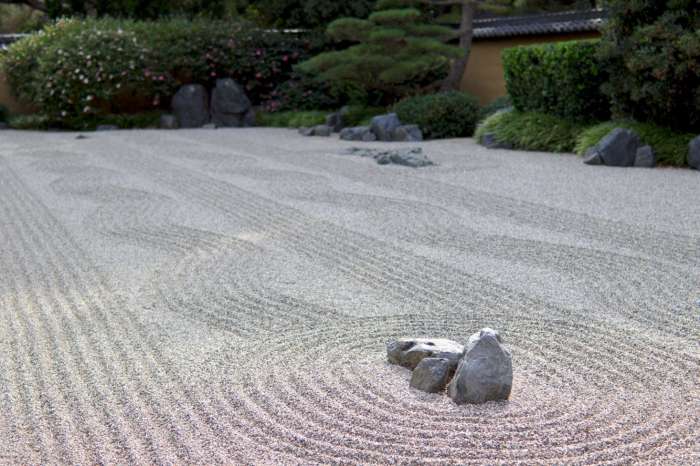 Dry japanese garden landscape karesansui gardening stock