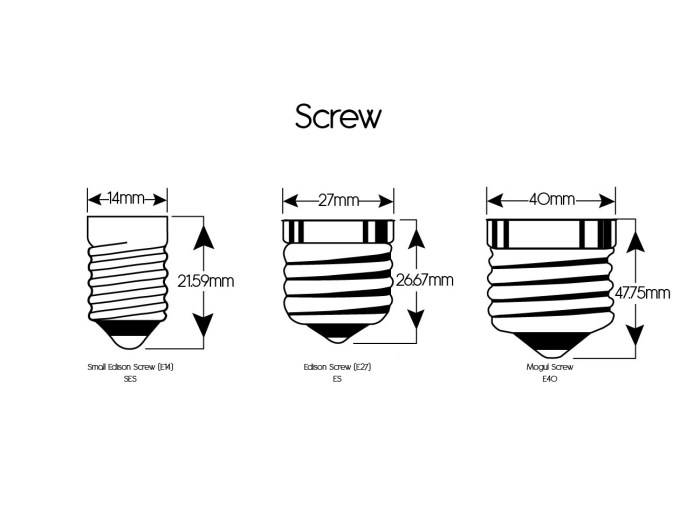 Bulb light types chart socket base sizes lamp reference size guide e17 led diameter incandescent bulbs receptacle info partylights shapes